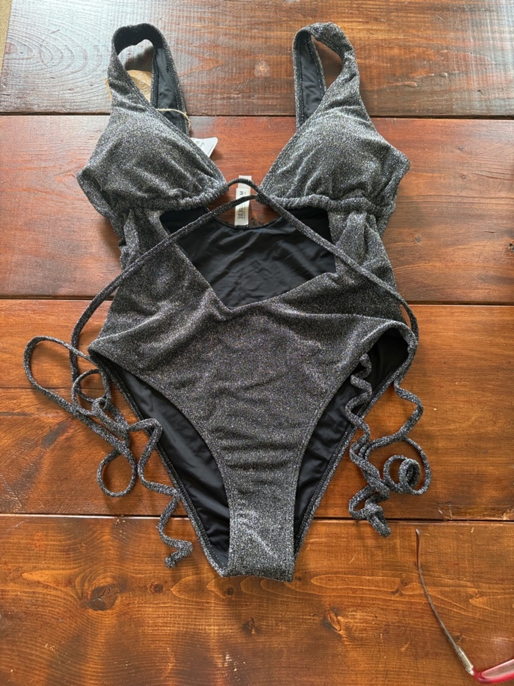 Berlook Black Lurex Cutout-Front One-Piece Swimsuit